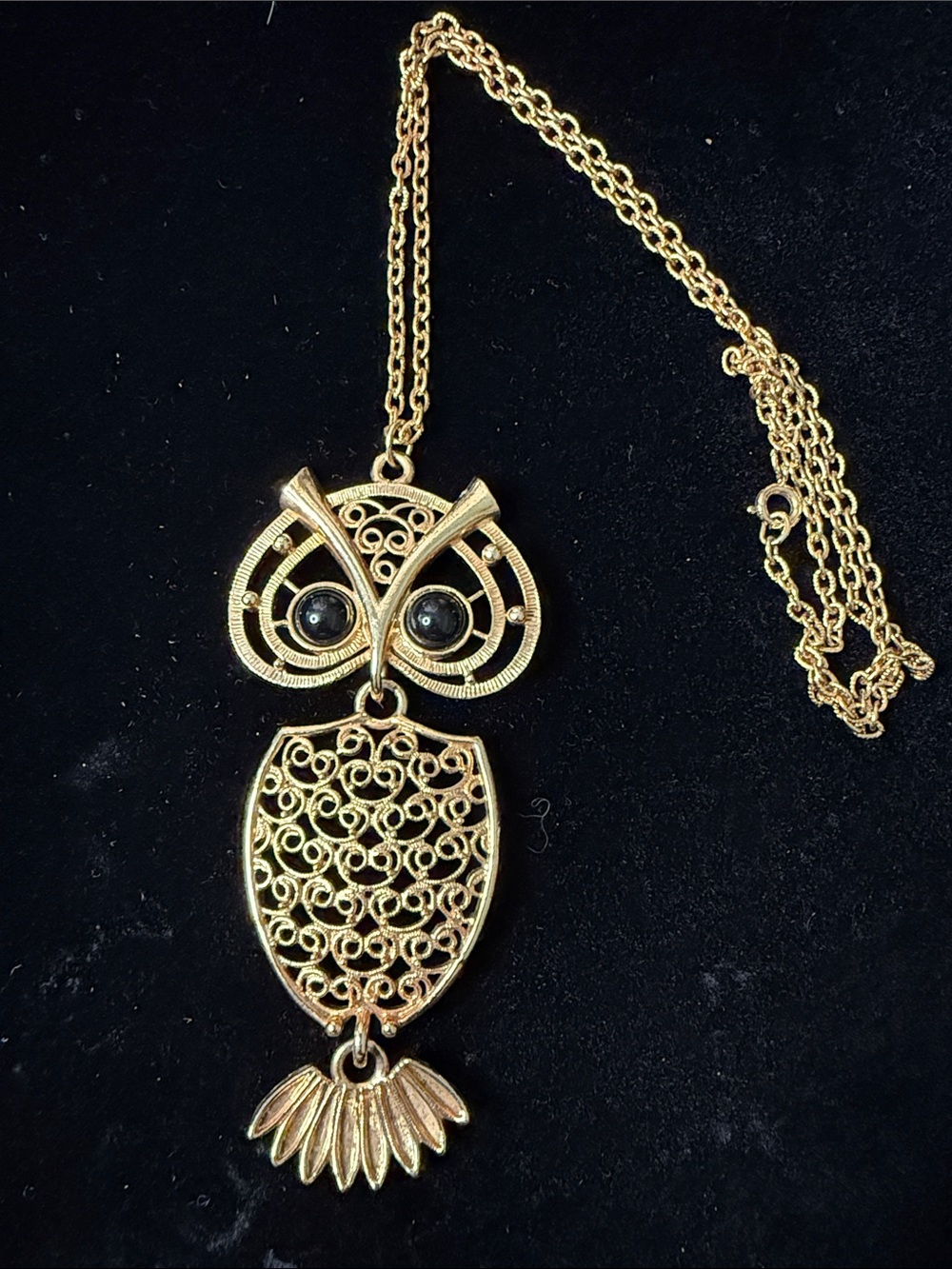 Gold Owl Pendant Necklace - Vintage Filigree Women’s Jewelry